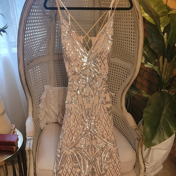 Ginger Sequin Mesh Strappy Gown - Picture 2 of 10